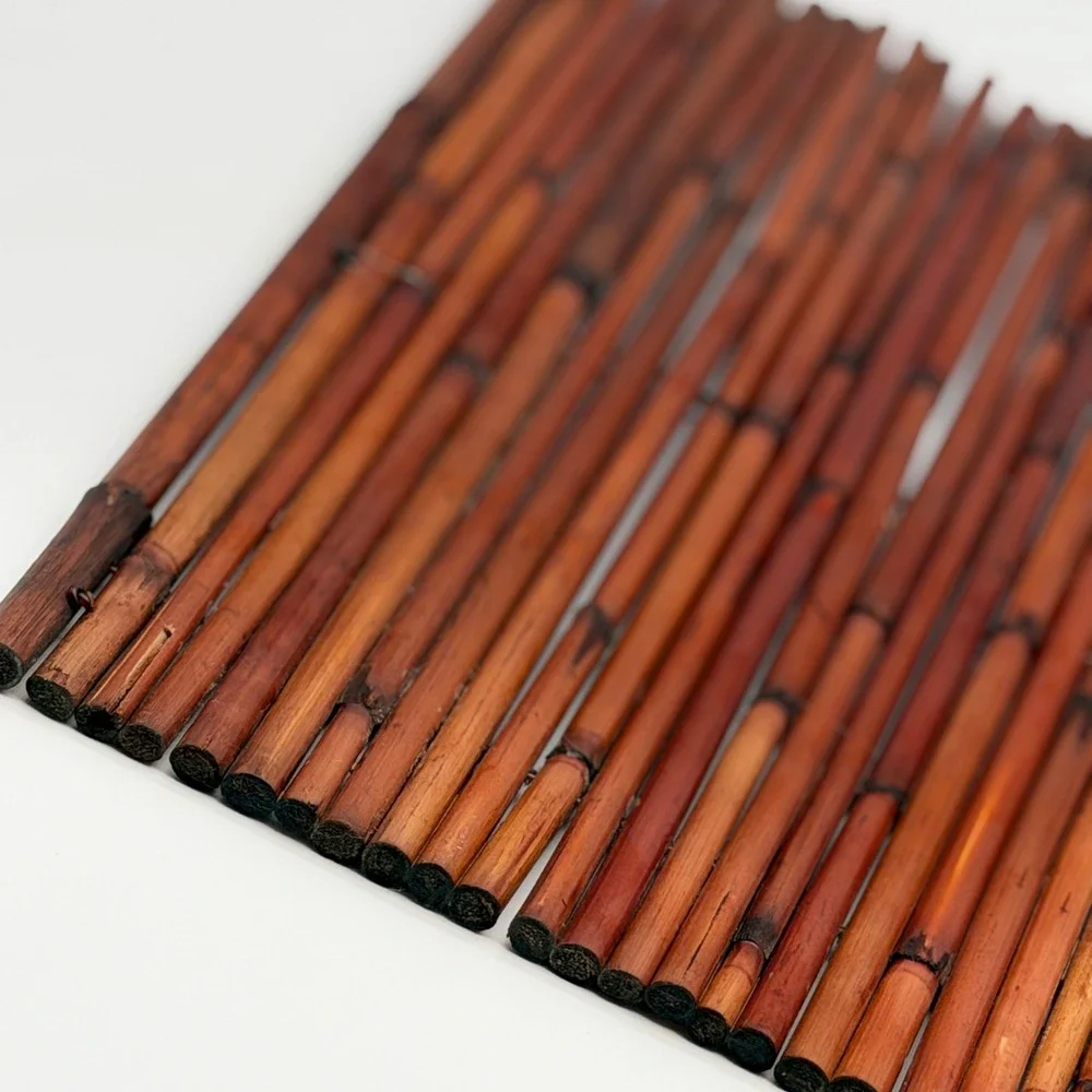 Vintage Burnt Bamboo Rollable Table Runner Placemat 20x9.5 Tropical Boho Decor